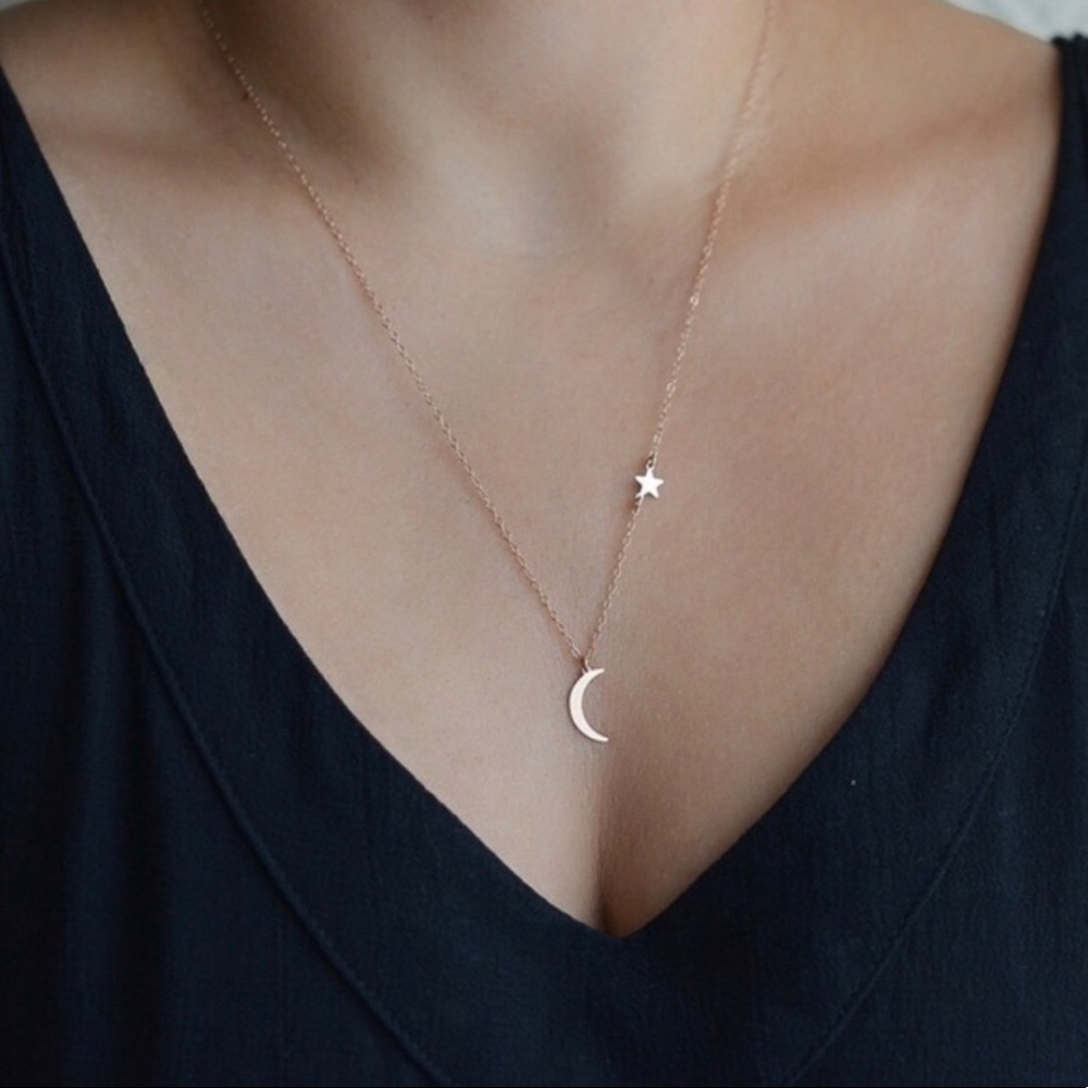Gold Crescent Moon and Star Necklace